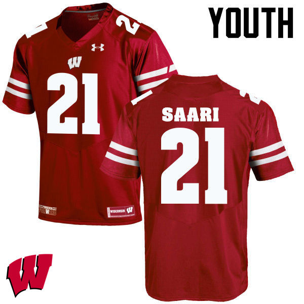 Youth Wisconsin Badgers #21 Mark Saari College Football Jerseys-Red - Click Image to Close